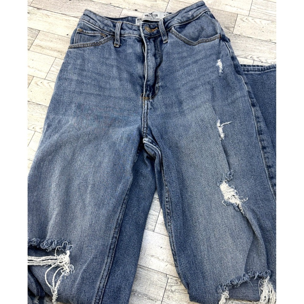 Hollister Curvy Ultra High Rise Dad Jeans 00R W23 L31 Distressed Straight Leg